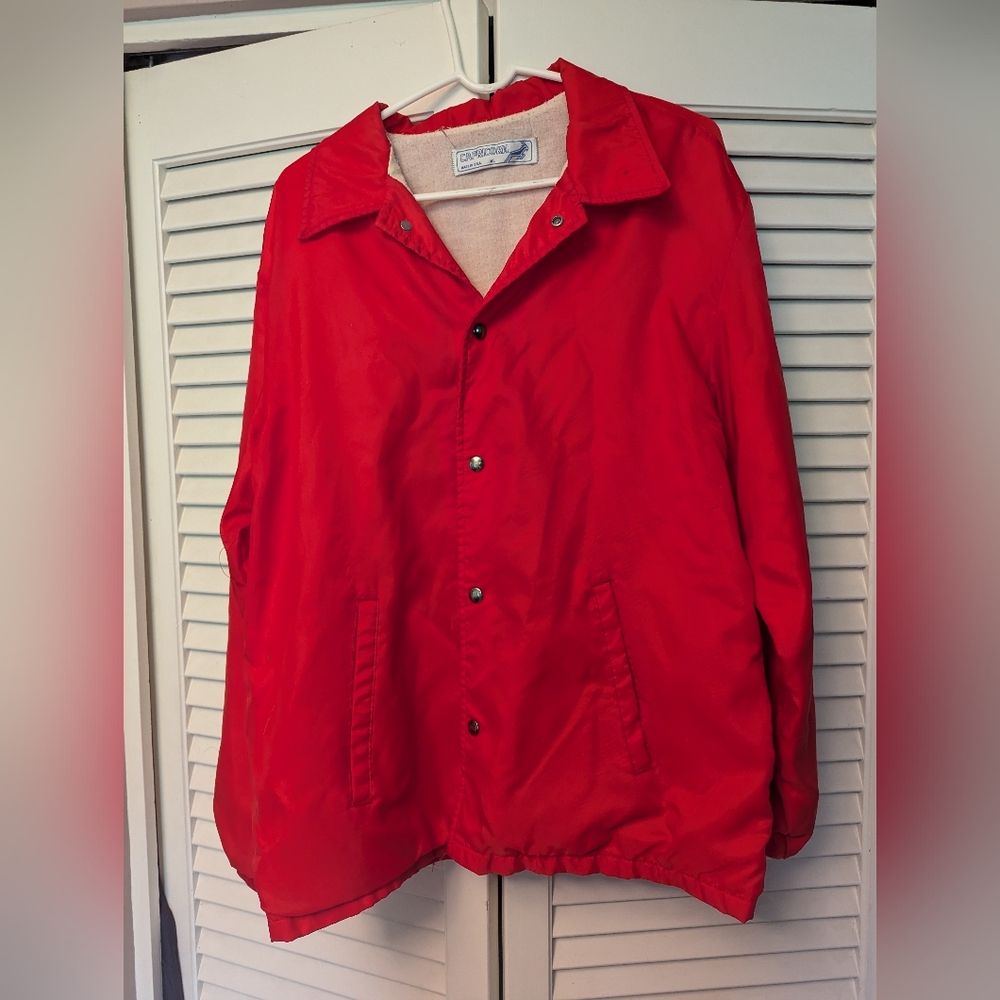 Vintage Red Nylon Snap closure mens windbreaker XL Retro